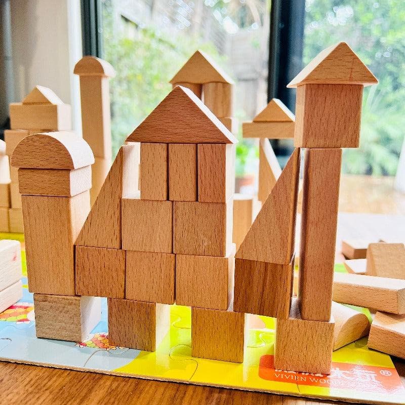 100PCS Natural Wooden Building Blocks - Melli's Kids