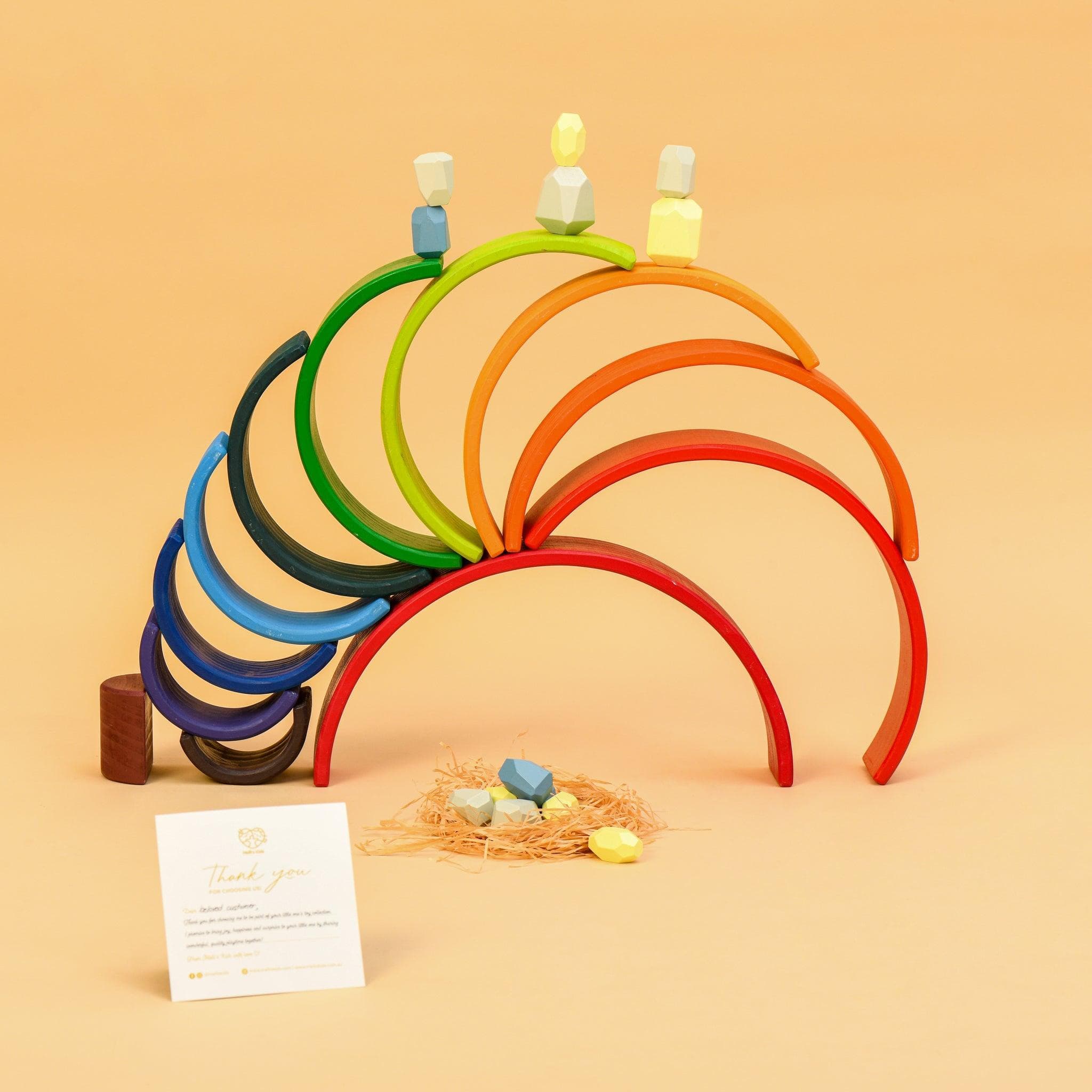Melli's Kids Montessori Wooden Rainbow Stacker (12PCS - LARGE)