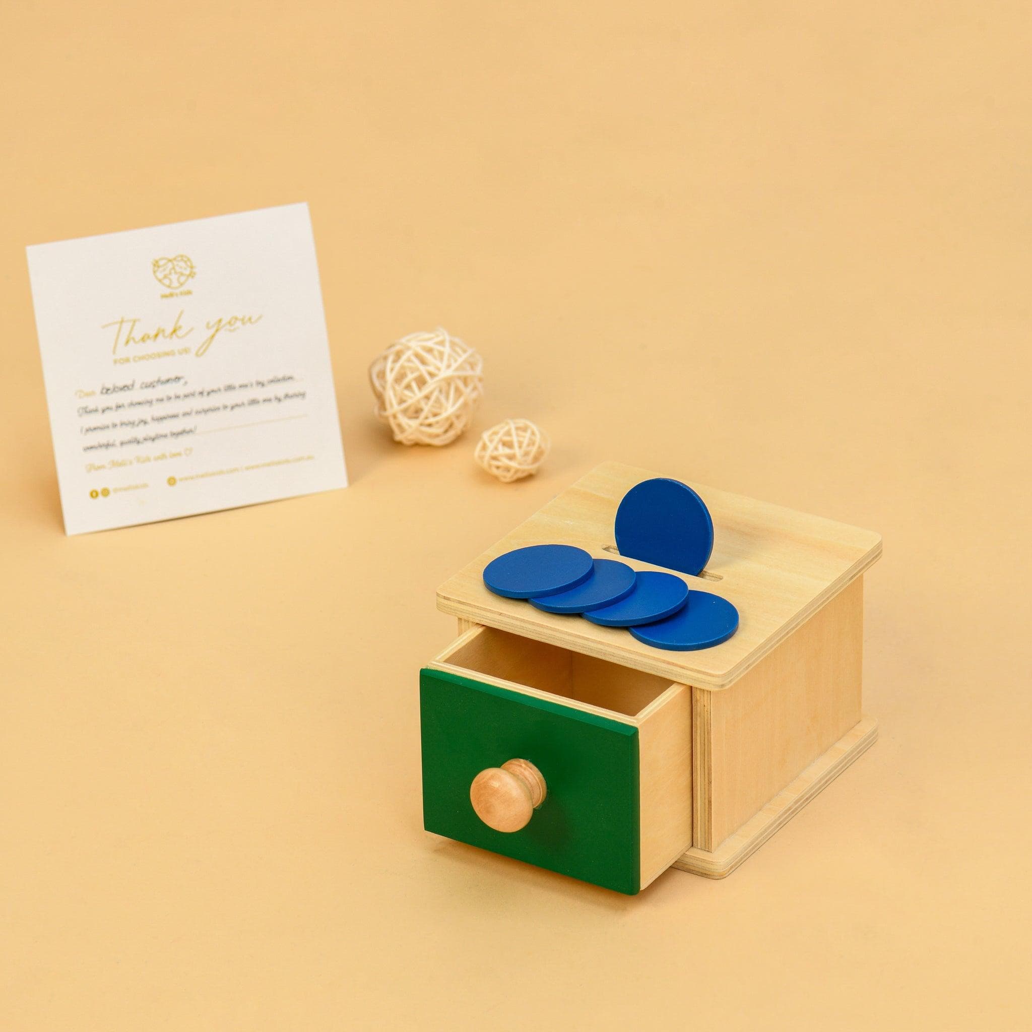Montessori Wooden Object Permanence Box Set of 2 - Ball Drop, Coins & Drawers