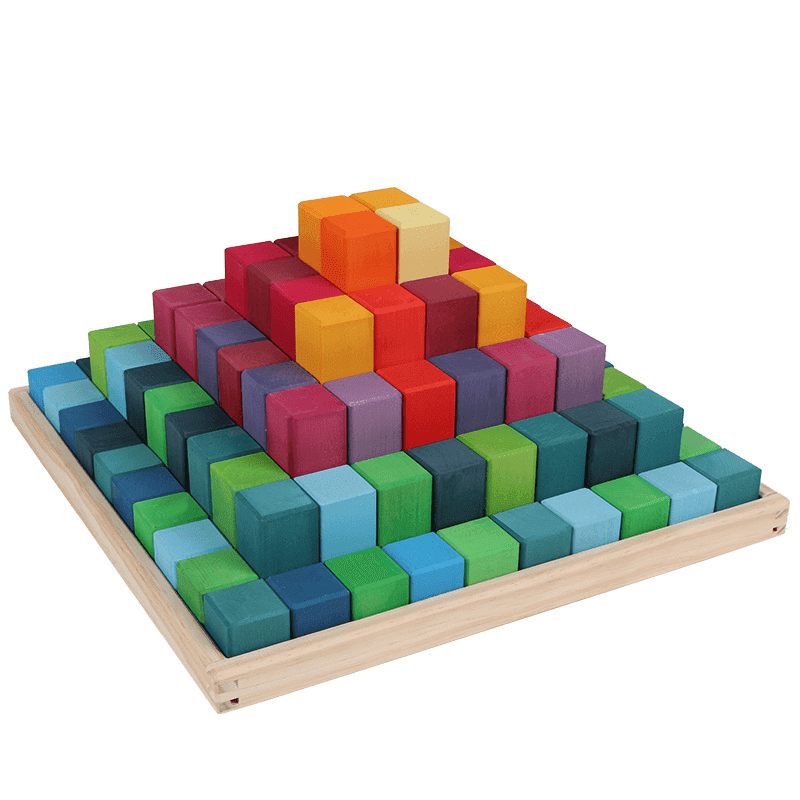 100PCS Wooden Large Stepped Block Set - Pyramid Rainbow Building Blocks - Melli's Kids