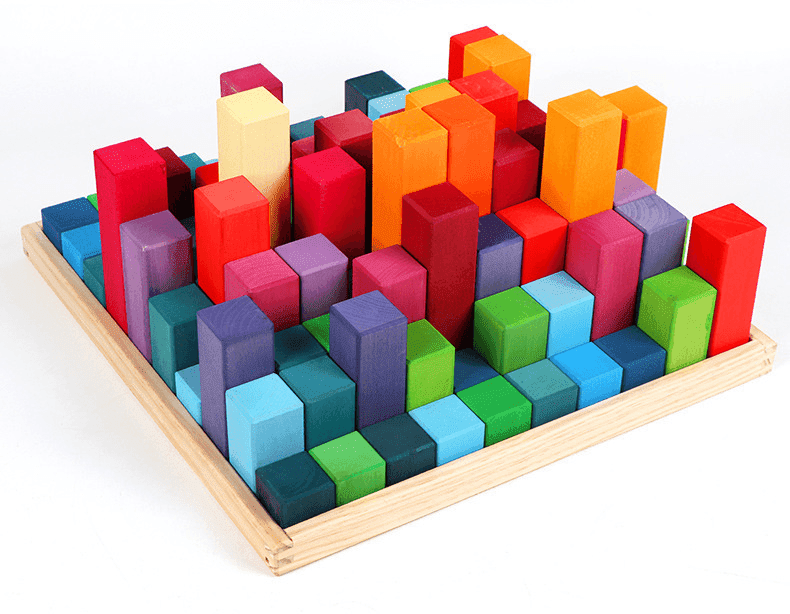 100PCS Wooden Pyramid Rainbow Large Stepped Block Set | Building Block ...