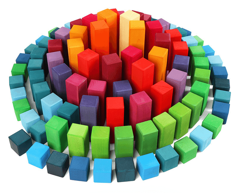 100PCS Wooden Large Stepped Block Set - Pyramid Rainbow Building Blocks - Melli's Kids