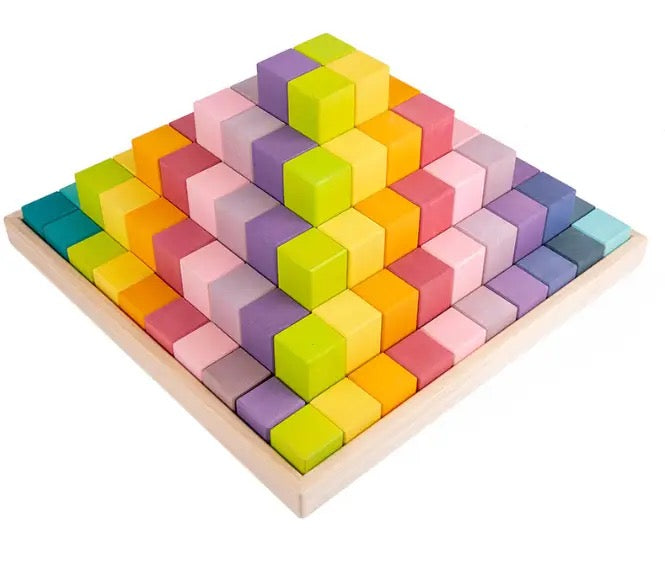 100PCS Wooden Large Stepped Block Set - Pyramid Rainbow Building Blocks