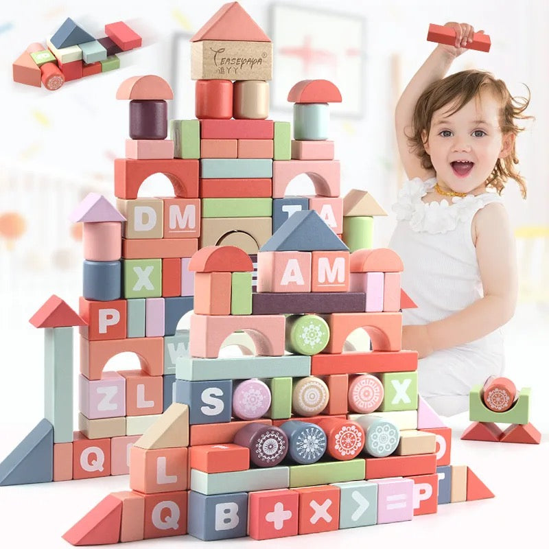 Wooden Castle Building Blocks Set (94pcs) -Sugar Colour