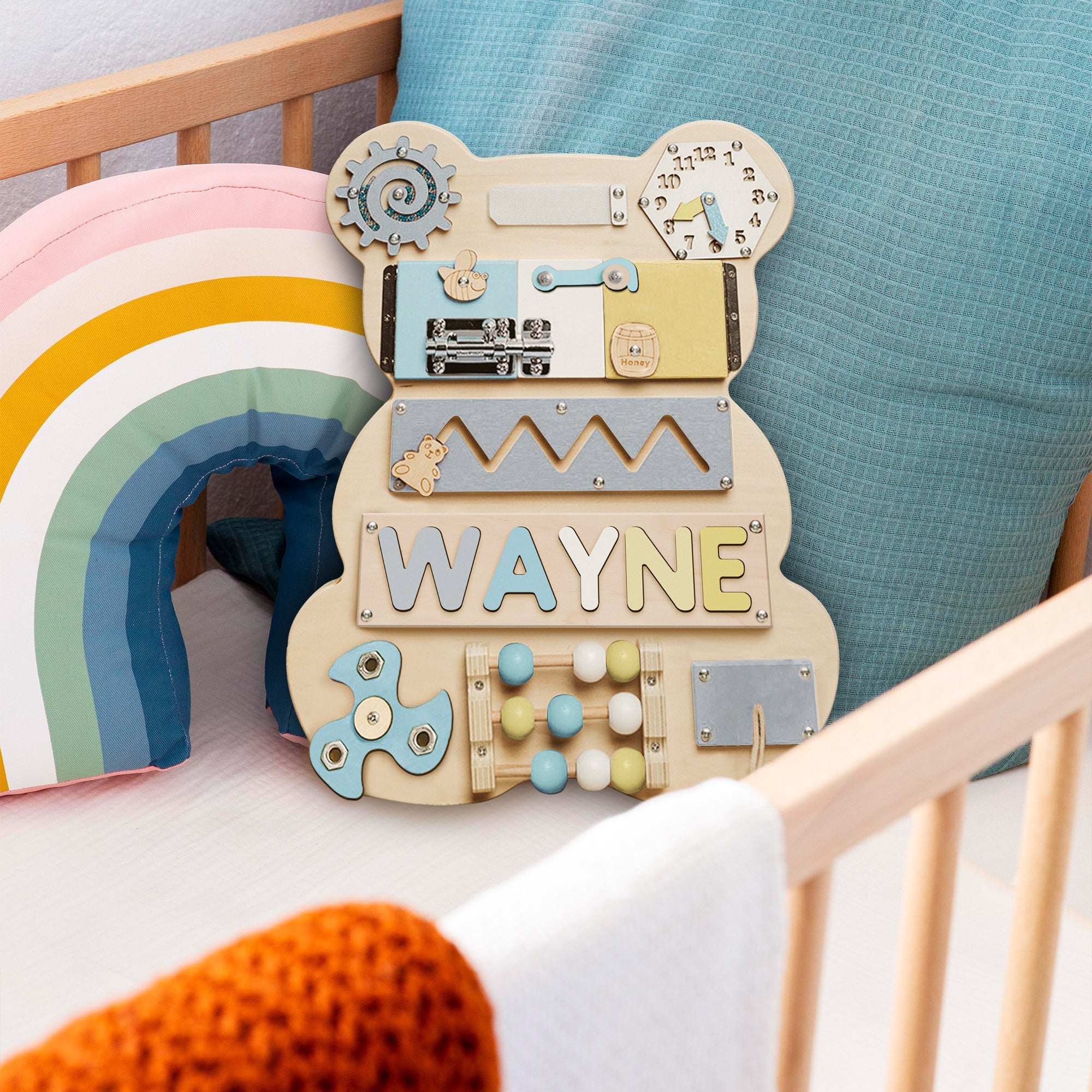 busy board personalized - pastel blue for boys