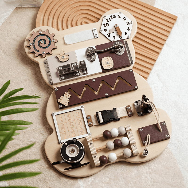 Montessori Wooden Busy Board | Fine Motor Skills Development – Melli's Kids