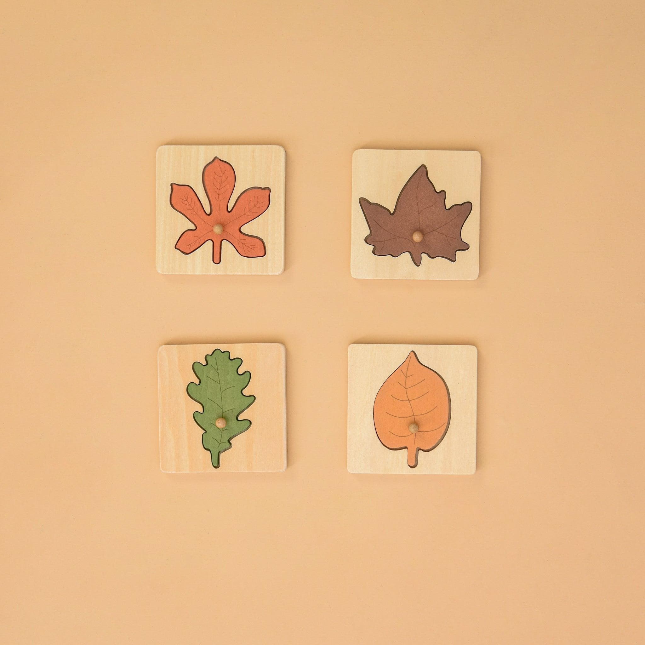 Montessori Wooden Leaf Puzzle - 4 in 1 Nordic Style Leaf Set