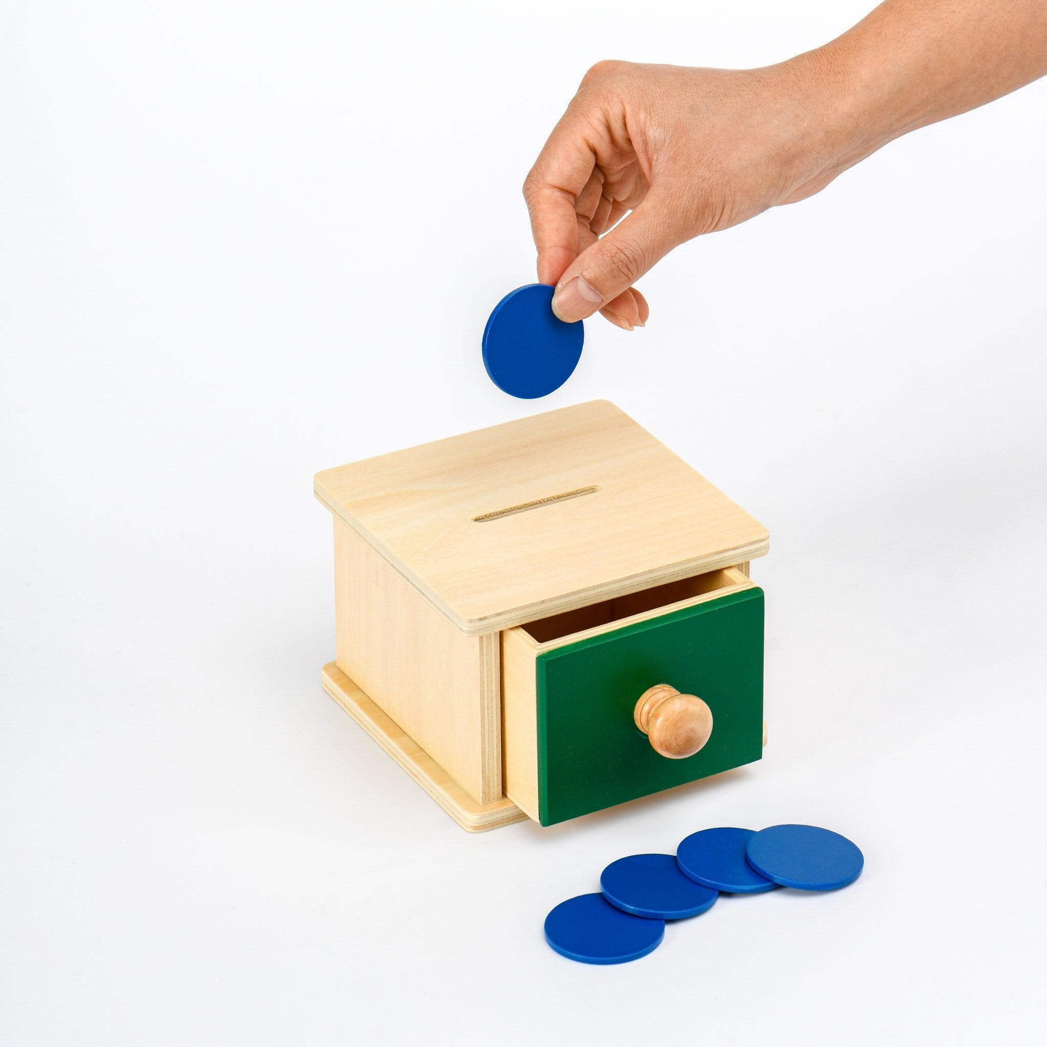 Montessori Wooden Object Permanence Box Set of 2 - Ball Drop, Coins & Drawers