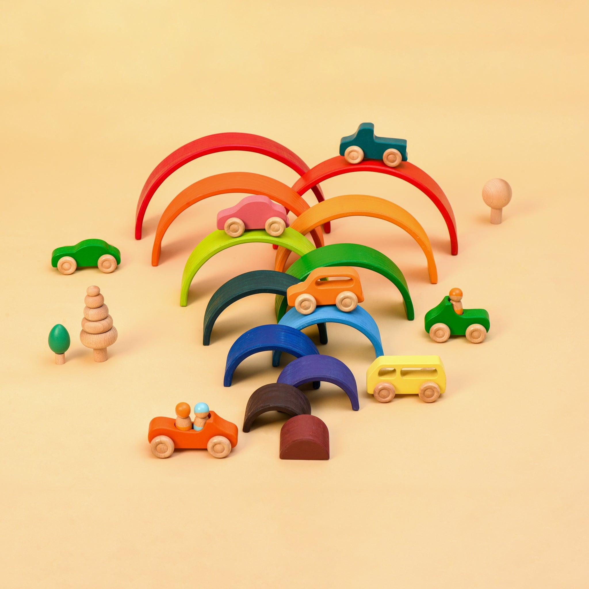 combo rainbow stacker & cars - open-ended toys