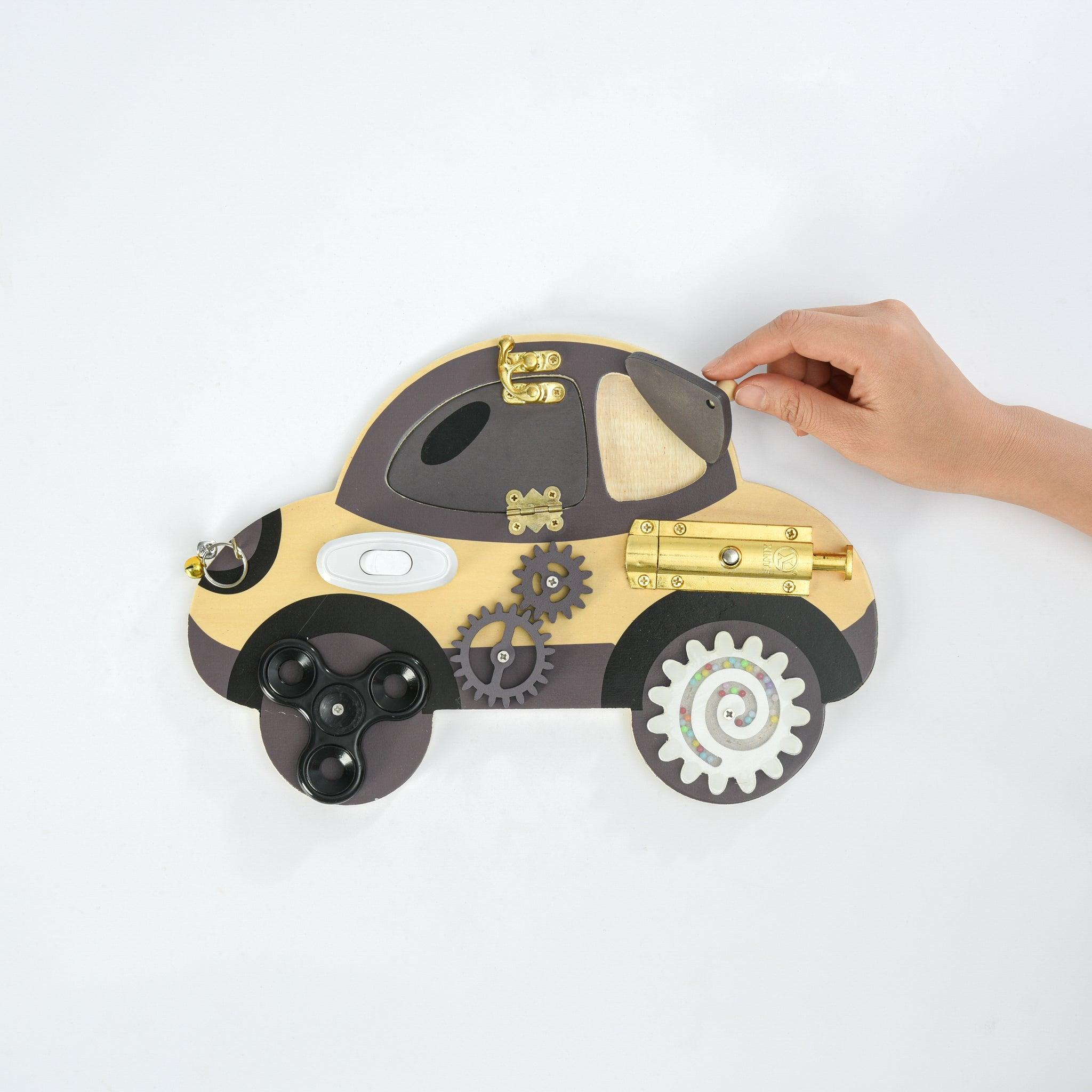 Wooden Car Busy Board | Sensory Activity Board For Babies & Toddlers
