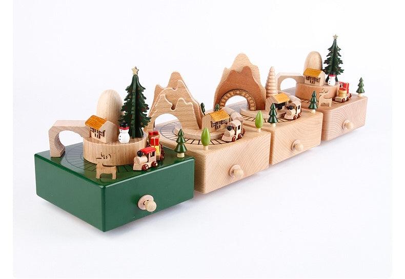Wooden Music Box & Train | Christmas Carousel
